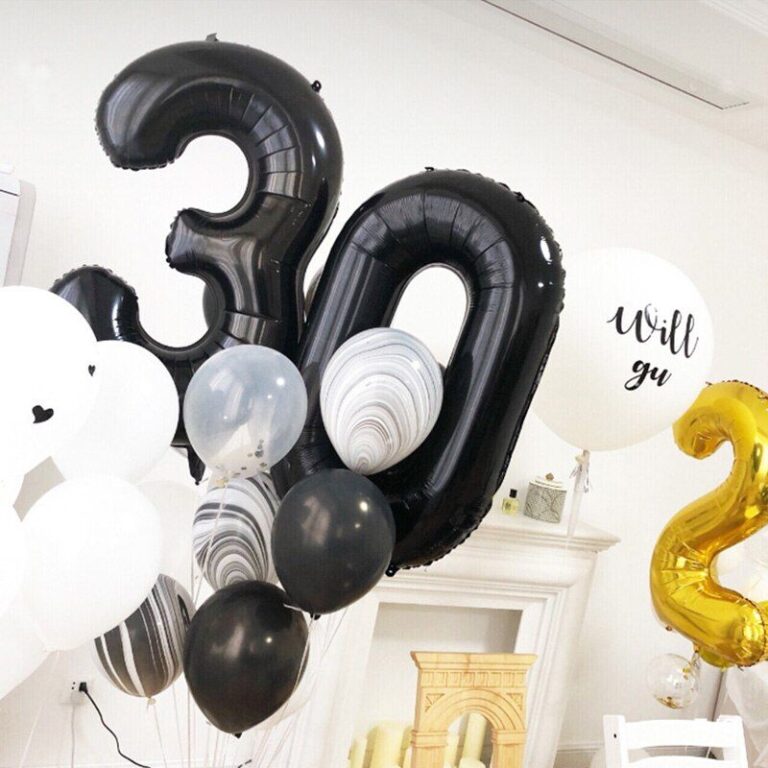 40inch Black Figure Number Foil Balloon Banner Anniversary Birthday Party Decoration Adult Baby Shower Digital Ballon Kids Globo - 15 _ White _ 40inch