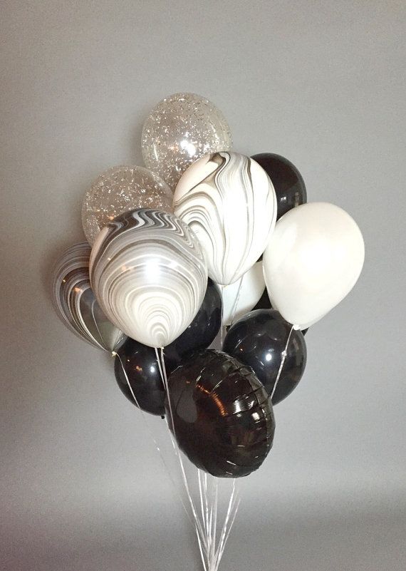 Giant Black and White Balloon Bouquet _ Confetti…