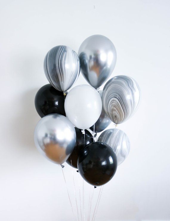 Giant Black and White Balloon Bouquet _ Confetti Balloons _ Black and White Marbled Balloons